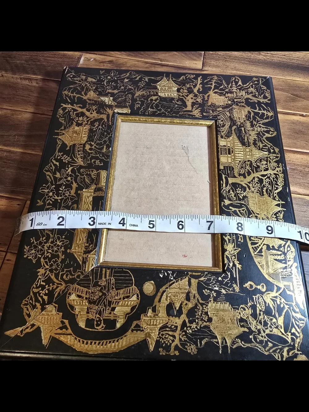 Martin Aborn Italy Wood Photo Frame Black Gold Chinoiserie Asian Holds 5x7